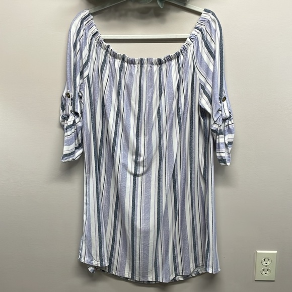 No Comment Plus Striped Off The Shoulder Knit Shirt Dress 3X - Picture 4 of 15